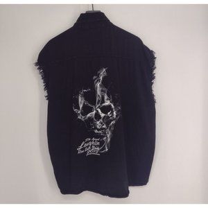 Laughlin River Run Flame Skull Cut Off Sleeveless Button Down Shirt Mens 3XL